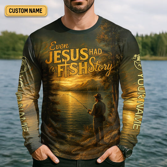 Joycorners Bible Story Fish And Bread, Long Sleeve Fishing Shirts, SPF Shirts For Men, Fishing UPF Shirts, Sun Shirts For Men