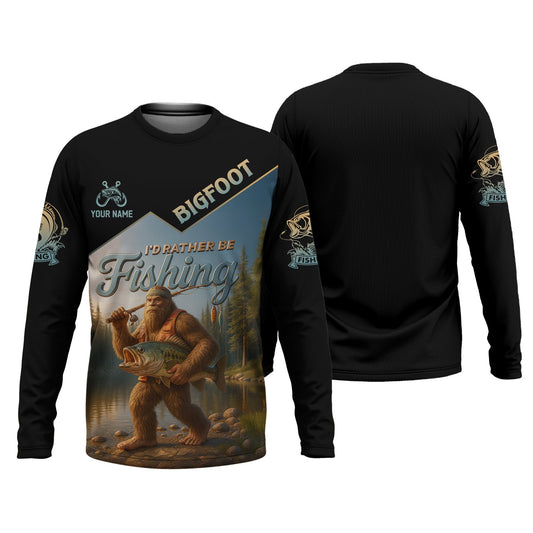 Joycorners I'd Rather Be Fishing, Bigfoot Fishing UPF Shirts, Funny Men Fishing Shirt, Long Sleeve Fishing Shirts