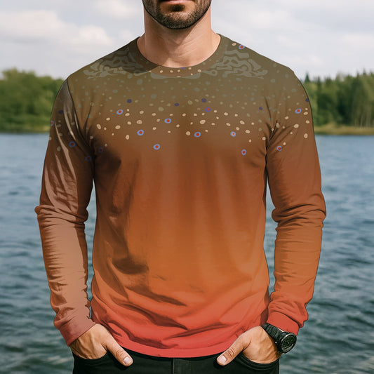 Joycorners Orange Brook Trout Skin UPF Fishing Shirts, Hooded Sun Shirt, Personalized Fishing Gifts, UV Shirts For Men