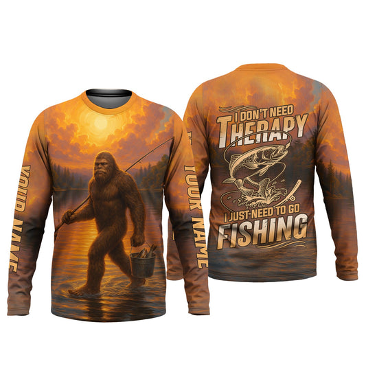 Joycorners Bigfoot Fishing Shirt, Fishing Therapy SPF Shirts For Men, Fishing UPF Shirts, Funny Fishing Shirt
