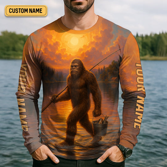 Joycorners Bigfoot Fishing Shirt, Fishing Therapy SPF Shirts For Men, Fishing UPF Shirts, Funny Fishing Shirt