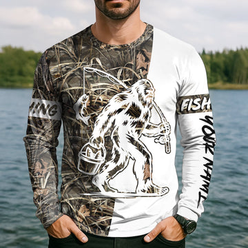 Joycorners Sasquatch Fishing SPF Long Sleeve Shirts, Funny Fishing Shirt, Fishing Gifts For Men, Men's Fishing Shirt