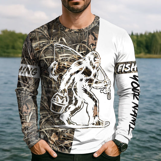 Joycorners Sasquatch Fishing SPF Long Sleeve Shirts, Funny Fishing Shirt, Fishing Gifts For Men, Men's Fishing Shirt
