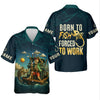 Joycorners Born To Fish Forced To Work Funny Skeleton Fishing UPF Shirts, Presents For Fishermen, Men's Fishing Shirt