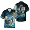Joycorners Never Give Up On Your Dreams Funny Skeleton Fishing UPF Shirts, Fishing Gifts For Men, Men's Fishing Shirt