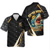 Joycorners Shark Week Hexagon Pattern Black Fishing Shirt, SPF Shirt For Men, Men's Fishing Shirt