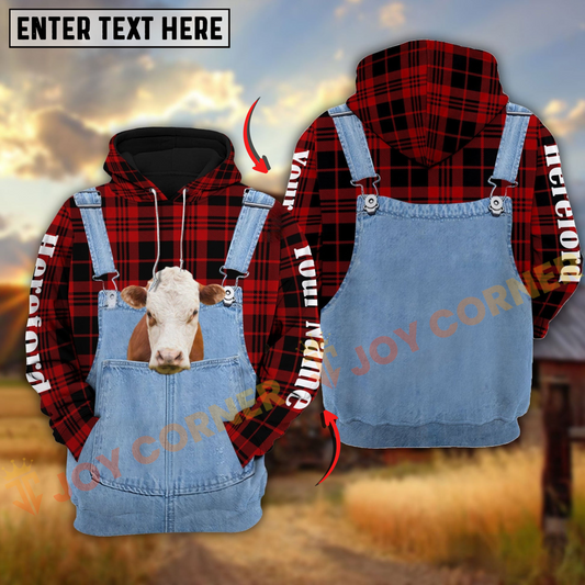 Joycorners Hereford Red Jeans Pattern Personalized Name 3D Hoodie