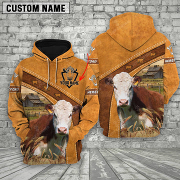 Joycorners Personalized Name Farm Hereford Cattle Hoodie TT7