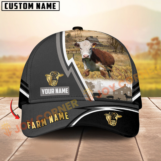 Joycorners Hereford Black White Country Customized Name Brown Leather Pattern Cap