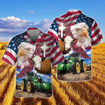 Joy Corners Hereford With Eagles And Tractor 3D Hawaiian Shirt