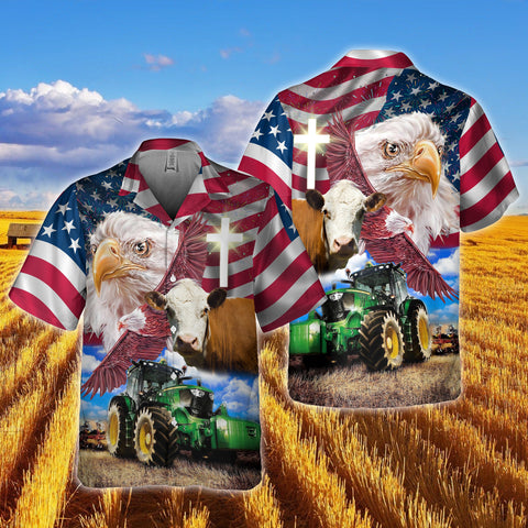 Joy Corners Hereford With Eagles And Tractor 3D Hawaiian Shirt