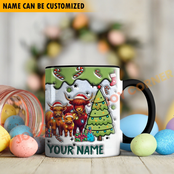 Joycorners Highland Cattle Christmas Personalized Name Two Tone Mug