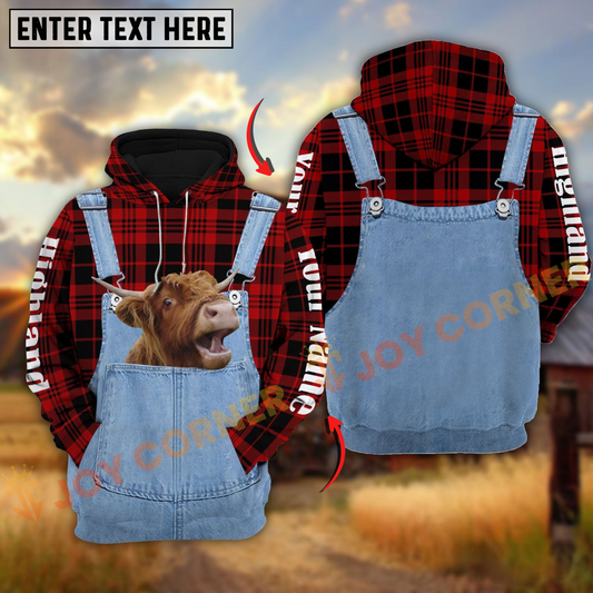 Joycorners Highland Red Jeans Pattern Personalized Name 3D Hoodie