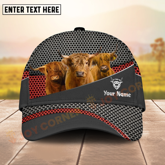 Joycorners Highland Cow Ranch Style Metal Pattern Mesh 3D Cap Personalized Name Cap