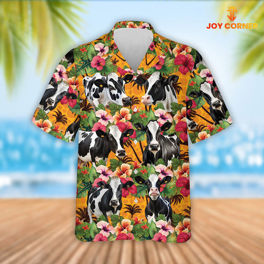 Joy Corners Holstein Cattle 3D Hawaiian Flower Shirt