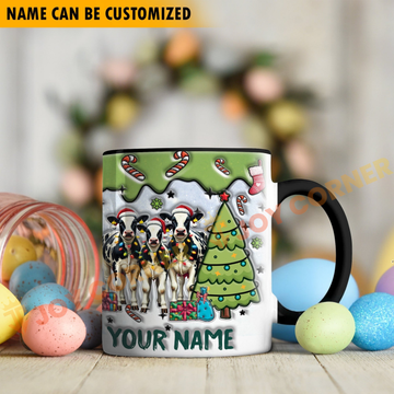 Joycorners Holstein Christmas Personalized Name Two Tone Mug