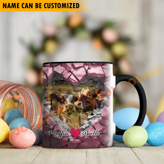 Joycorners Holstein Couple Personalized Name Two Tone Mug