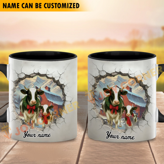Joycorners Holstein Personalized Name Christmas Farmyard Mug