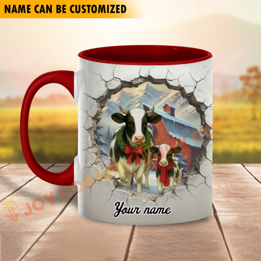 Joycorners Holstein Personalized Name Christmas Farmyard Mug