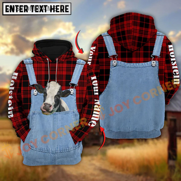 Joycorners Holstein Red Jeans Pattern Personalized Name 3D Hoodie
