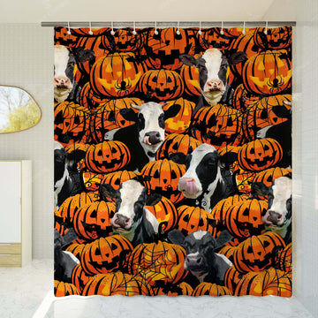 Joycorners Halloween Holstein In Bath Shower Curtain