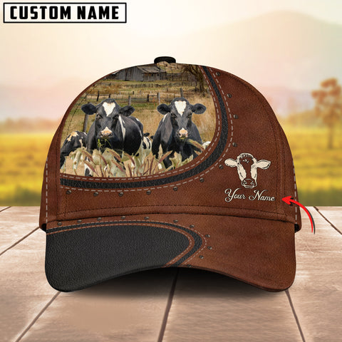 Joycorners Custom Name And Holstein Cows Leather Pattern Classic Cap