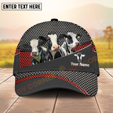 Joycorners Holstein Dairy Cow Ranch Style Metal Pattern Mesh 3D Cap Personalized Name Cap