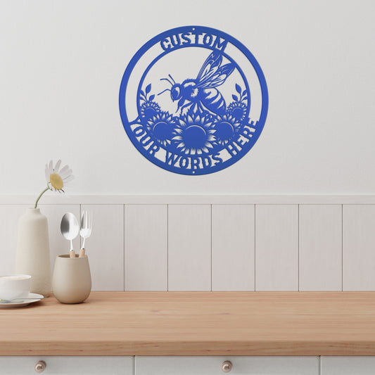 Joycorners Sunflower and Bee Metal Sign for Farmhouse Decor - Custom Honeybee Garden Sign - Unique Personalized Gifts - Summer Flower Wall Hanging Art LM0110