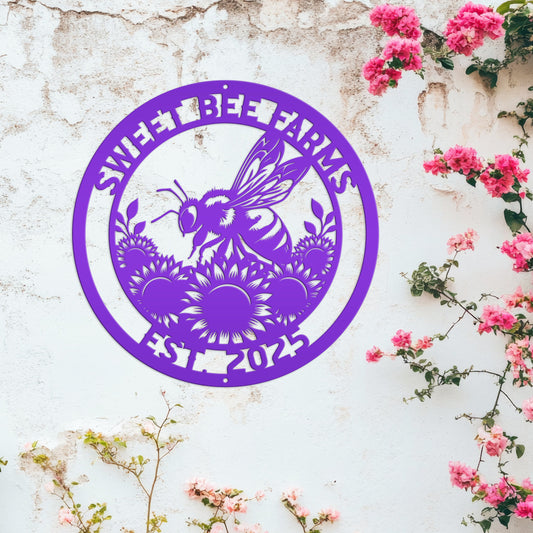 Joycorners Sunflower and Bee Metal Sign for Farmhouse Decor - Custom Honeybee Garden Sign - Unique Personalized Gifts - Summer Flower Wall Hanging Art LM0110