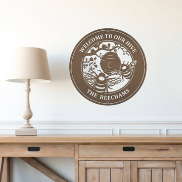 Joycorners Custom Bee Metal Sign - Personalized Garden Decor - Spring Style Wall Art - Outdoor Front Porch Decor - Charming Flower and Bee Gift for Her LM0110