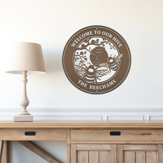 Joycorners Custom Bee Metal Sign - Personalized Garden Decor - Spring Style Wall Art - Outdoor Front Porch Decor - Charming Flower and Bee Gift for Her LM0110