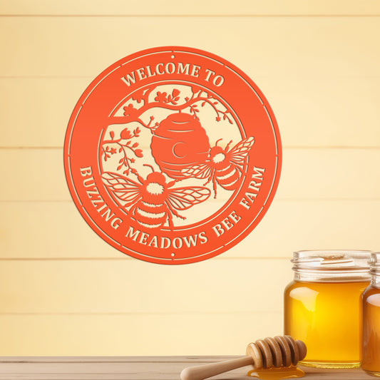 Joycorners Custom Bee Metal Sign - Personalized Garden Decor - Spring Style Wall Art - Outdoor Front Porch Decor - Charming Flower and Bee Gift for Her LM0110