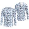 Joycorners Navy Fish Pattern Fishing UPF Shirts, Men's Fishing Shirts Long Sleeve, Presents For Fishermen