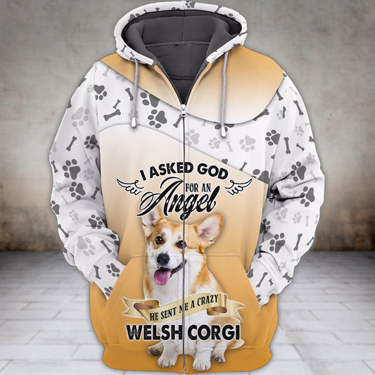 Joycorners Welsh Corgi I Asked God 3D Custom Name And Dog Full Print Shirts