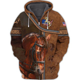 Joycorners American Brown Horse Leather Pattern Custom Name 3D Shirts