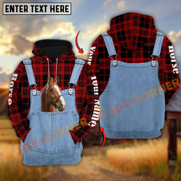 Joycorners Horse Red Jeans Pattern Personalized Name 3D Hoodie