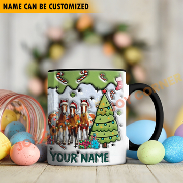 Joycorners Horse Christmas Personalized Name Two Tone Mug