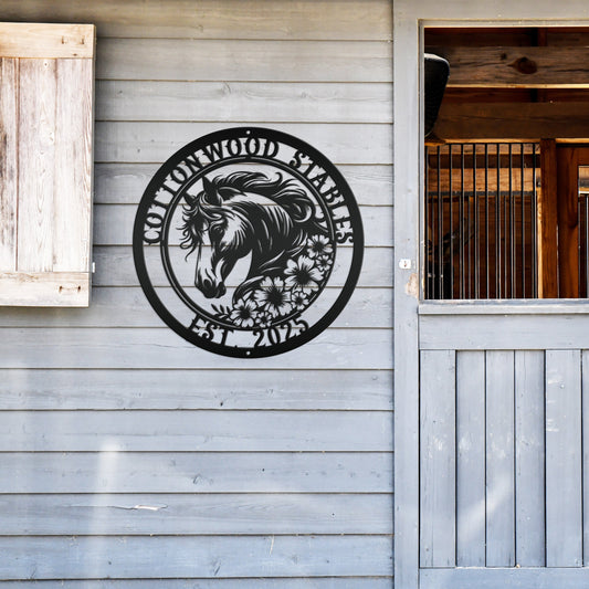 Joycorners Unique Floral Horse Sign with Custom Name - Unique Metal Horse Art - Personalized Wall Hanging - Charming Farmhouse Decor - Gift for Her LM0110