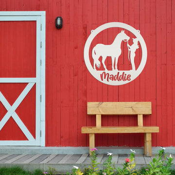 Joycorners Personalized Horse and Owner Metal Sign-Horse Girl Metal Sign-Horse Themed Decor-Horse Lover LM0110