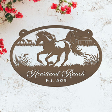 Joycorners Horse Ranch Metal Sign - Personalized Farmhouse Décor - Charming Western Horse Art - Custom Wall Hanging - Outdoor Horse Farm Name Signs LM0110