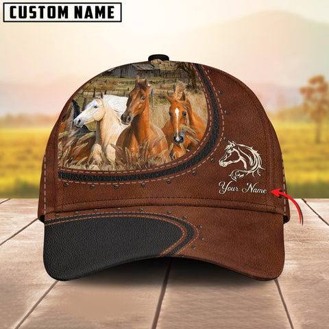 Joycorners Custom Name And Horse Cows Leather Pattern Classic Cap