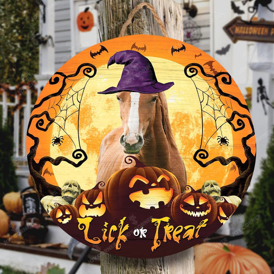 Joycorners Happy Halloween Horse Lick Or Treat Round Wooden Sign