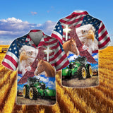 Joy Corners Brown Horse With Eagles And Tractor 3D Hawaiian Shirt