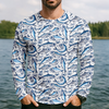 Joycorners Navy Fish Pattern Fishing UPF Shirts, Men's Fishing Shirts Long Sleeve, Presents For Fishermen