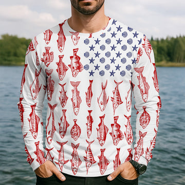 Joycorners American Flag Fish Shirt, Fishing SPF Shirt, Mens Fishing Shirts Long Sleeve, Gift For Fisherman
