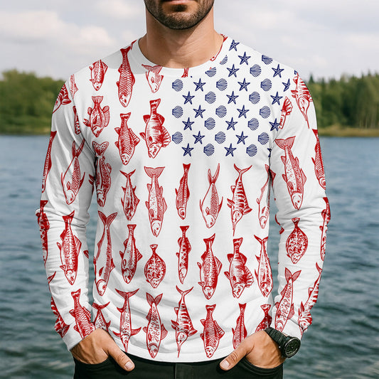 Joycorners American Flag Fish Shirt, Fishing SPF Shirt, Mens Fishing Shirts Long Sleeve, Gift For Fisherman