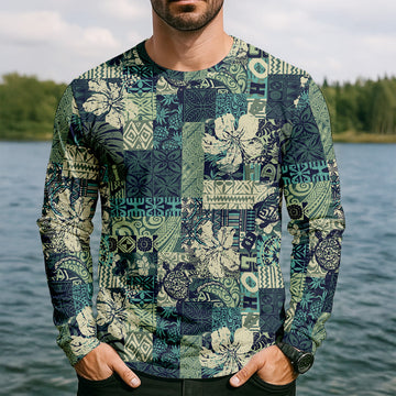Joycorners Tribal Aztec Pattern Fishing UPF Shirts, Tropical Floral Men Fishing Shirt, Gift For Fisherman