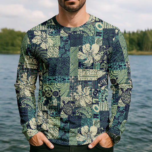 Joycorners Tribal Aztec Pattern Fishing UPF Shirts, Tropical Floral Men Fishing Shirt, Gift For Fisherman