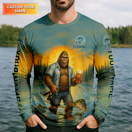 Joycorners Gone Squatchin, Bigfoot Fishing, Funny Fishing Shirt, SPF Shirt, Fisherman Outfit, Mens Casual Shirts