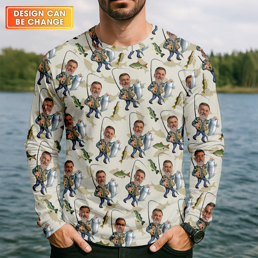 Joycorners Custom Face Funny Fishing Shirt, Fishing UPF Shirts, Gift For Fisherman, Fishing Shirts For Men